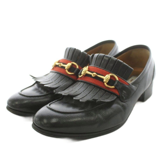Gucci Horsebit Loafers Fringe Leather Black 8