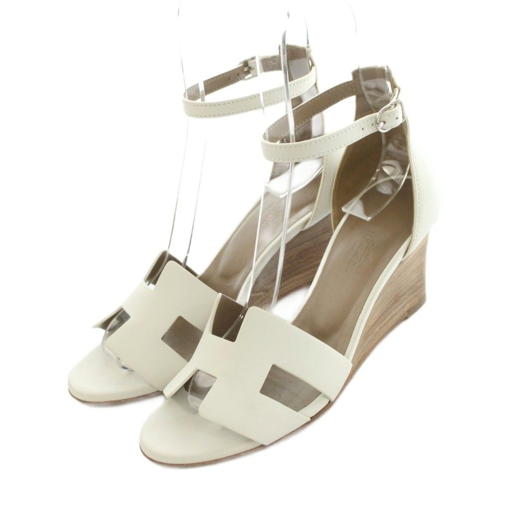 Hermes Legend Wedge Sole Sandals Motif White 36