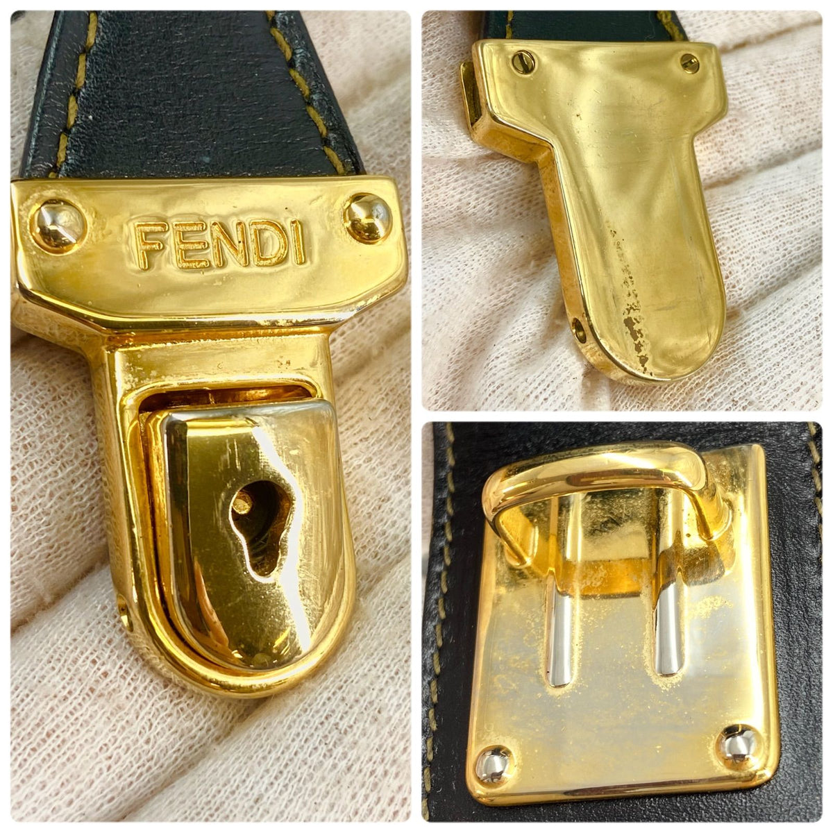 Fendi Pecan Pattern Boston Bag Stripe with Mini Pouch Leather Nylon Brown Black — view 6