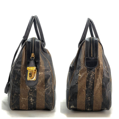 Fendi Pecan Pattern Boston Bag Stripe with Mini Pouch Leather Nylon Brown Black — view 7