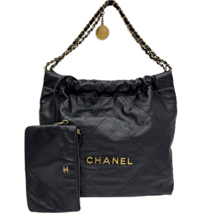 Chanel Bag Chanel 22 Medium Shoulder Black Gold Shinycalfskin