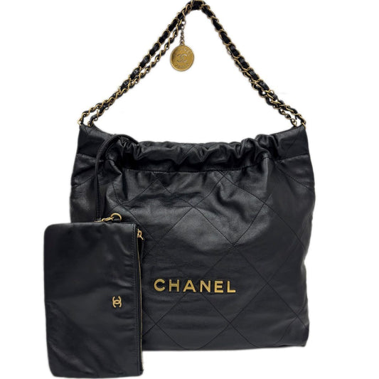 Chanel Bag Chanel 22 Medium Shoulder Black Gold Shinycalfskin