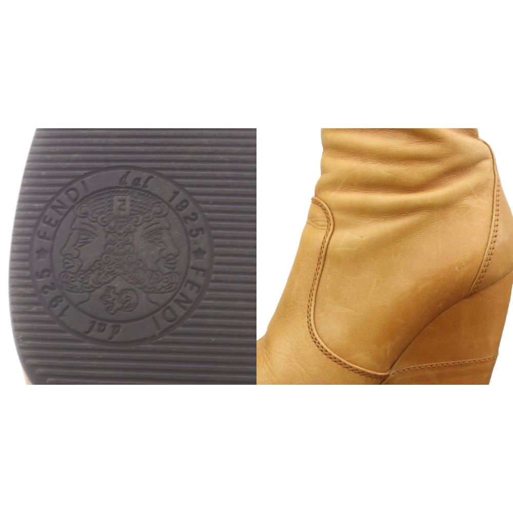 Fendi Long Boots Camel Wedge Leather 35.5 — view 7