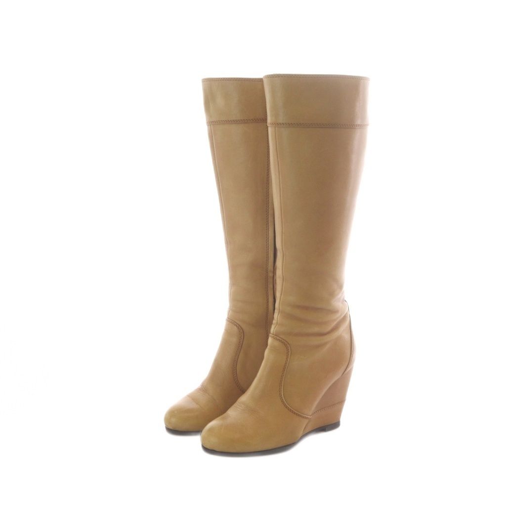 Fendi Long Boots Camel Wedge Leather 35.5