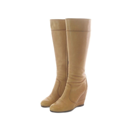 Fendi Long Boots Camel Wedge Leather 35.5