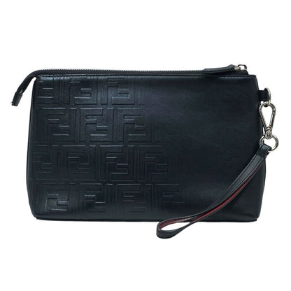 Fendi Clutch Pouch FF Logo Zucca Leather Black Lightweight Capacity — view 2