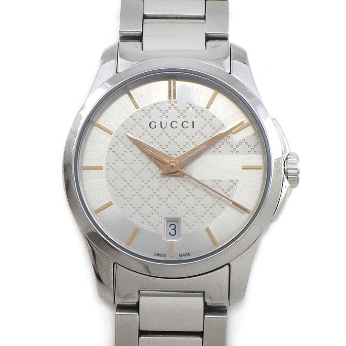 Gucci Watch Timeless 126.5 Date Diamante Silver Dial SS Quartz Analog
