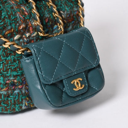 Chanel Small Backpack Base CC Logo Tweed Lambskin Green Gold — view 5