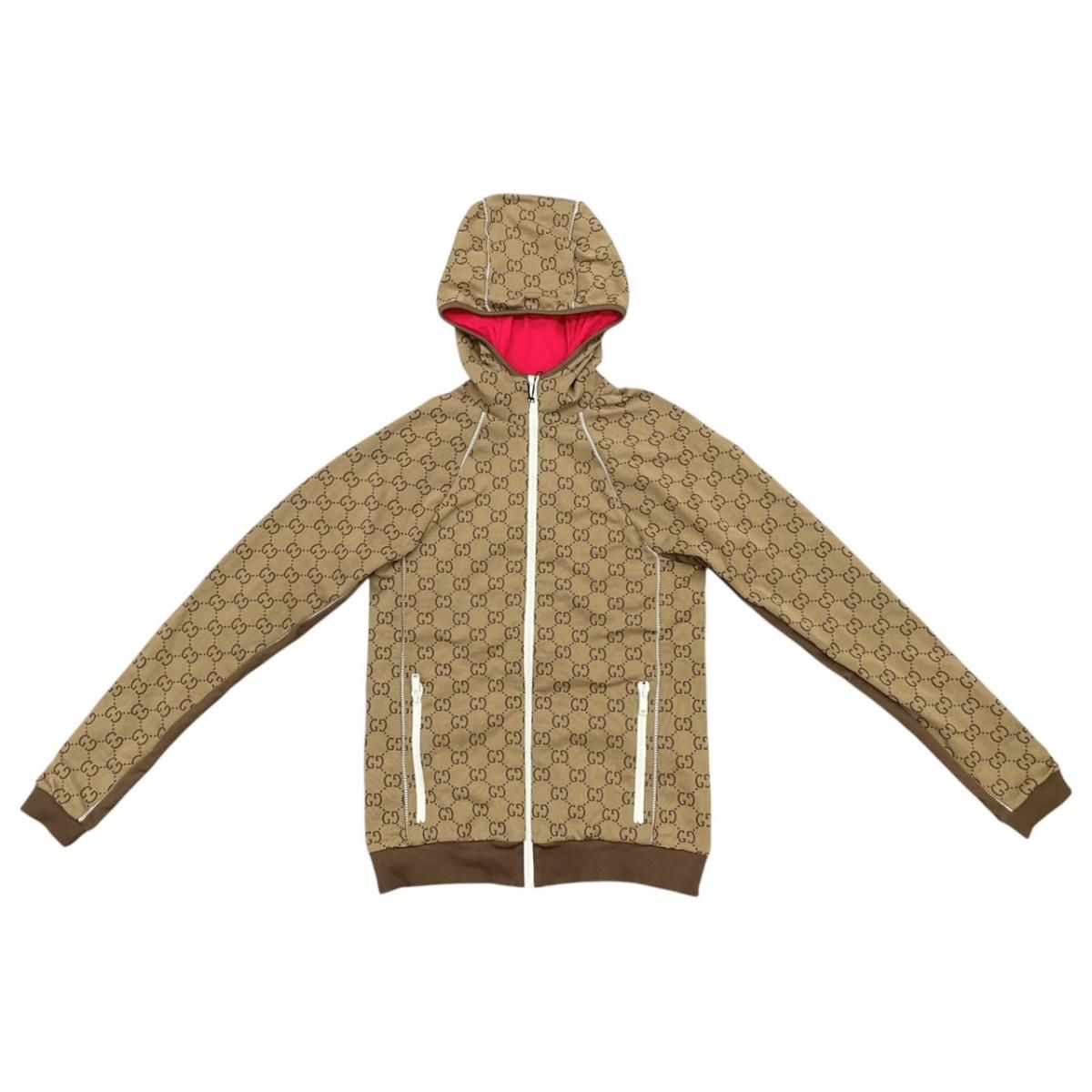 Gucci Hoodie Zip Up S GG Jacquard Brown