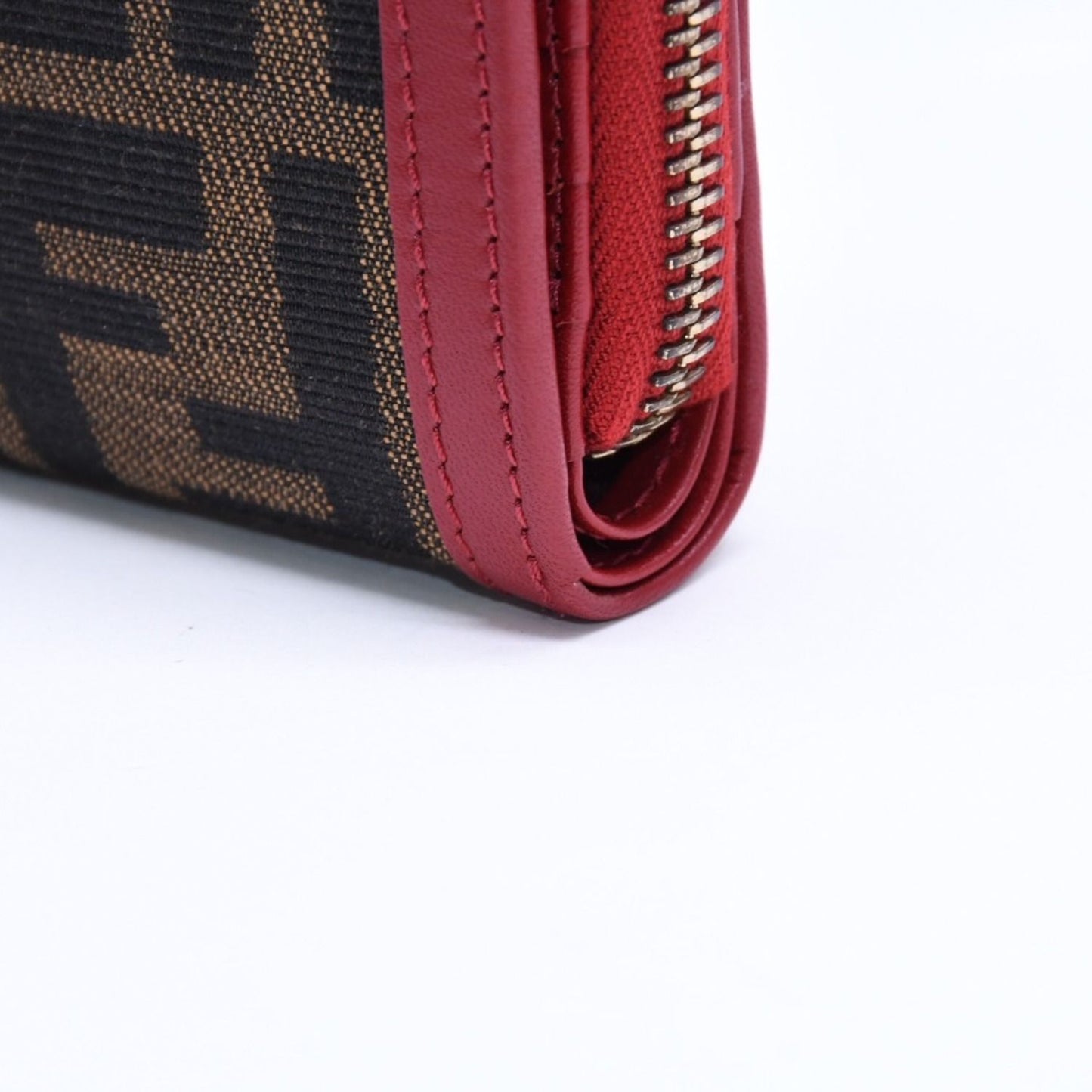 Fendi Compact Wallet Bifold Zucca Pattern Canvas Leather Brown Red Gold — view 6