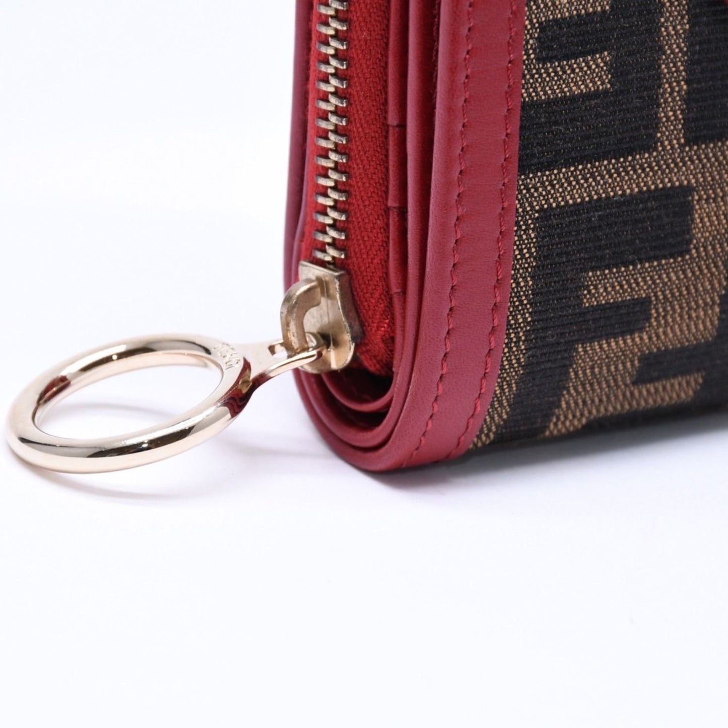 Fendi Compact Wallet Bifold Zucca Pattern Canvas Leather Brown Red Gold — view 8