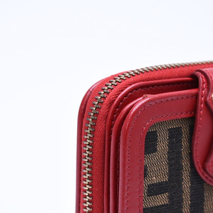 Fendi Compact Wallet Bifold Zucca Pattern Canvas Leather Brown Red Gold — view 7