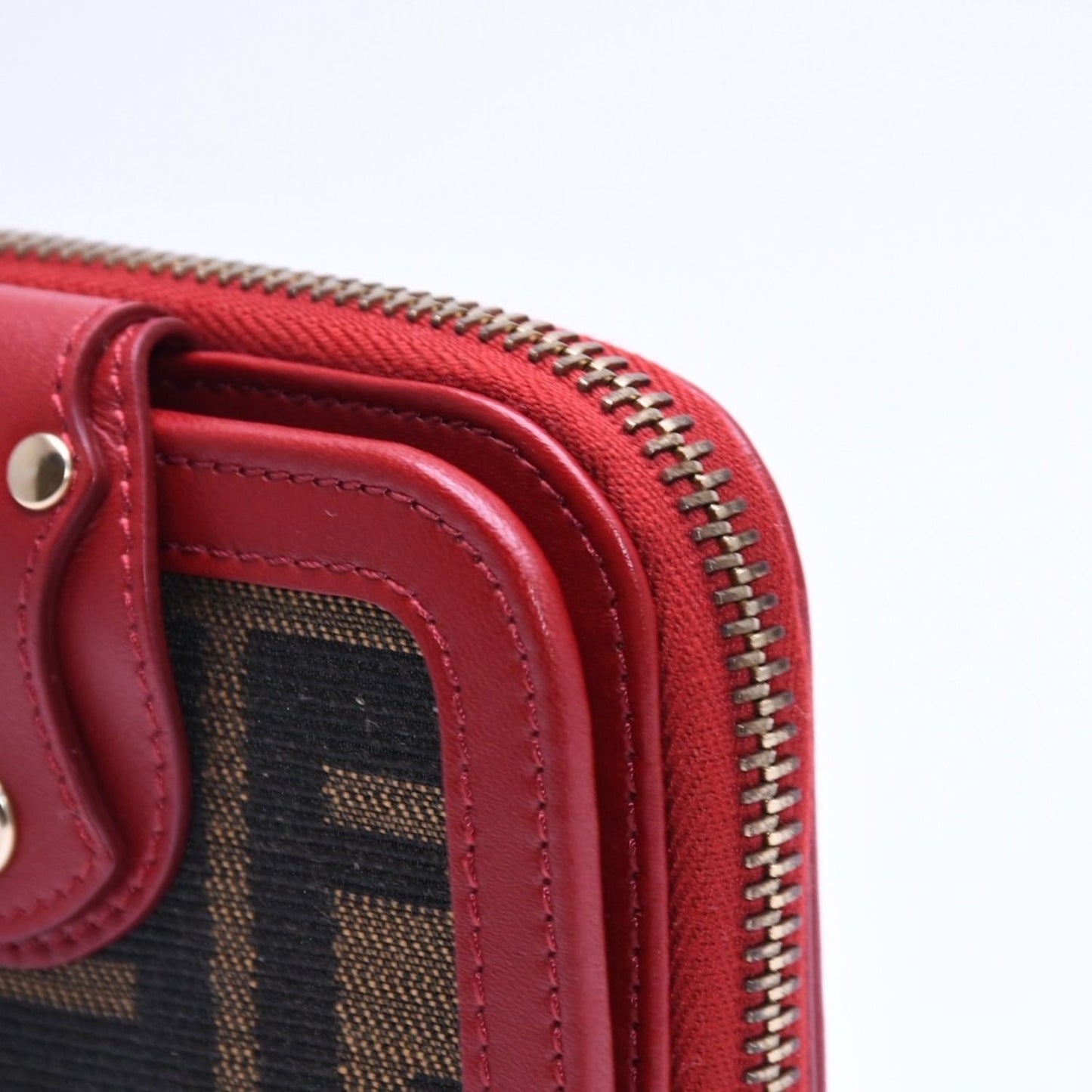 Fendi Compact Wallet Bifold Zucca Pattern Canvas Leather Brown Red Gold — view 5