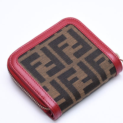 Fendi Compact Wallet Bifold Zucca Pattern Canvas Leather Brown Red Gold — view 4