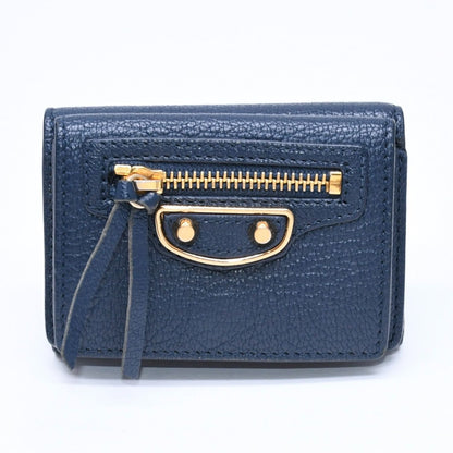 Balenciaga Compact Wallet Navy Gold Trifold