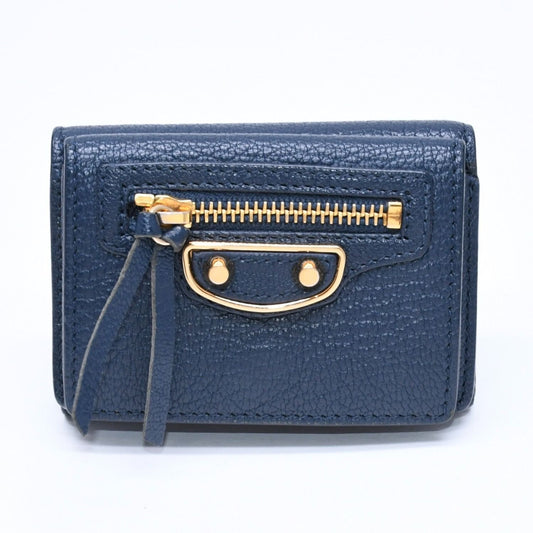 Balenciaga Compact Wallet Navy Gold Trifold