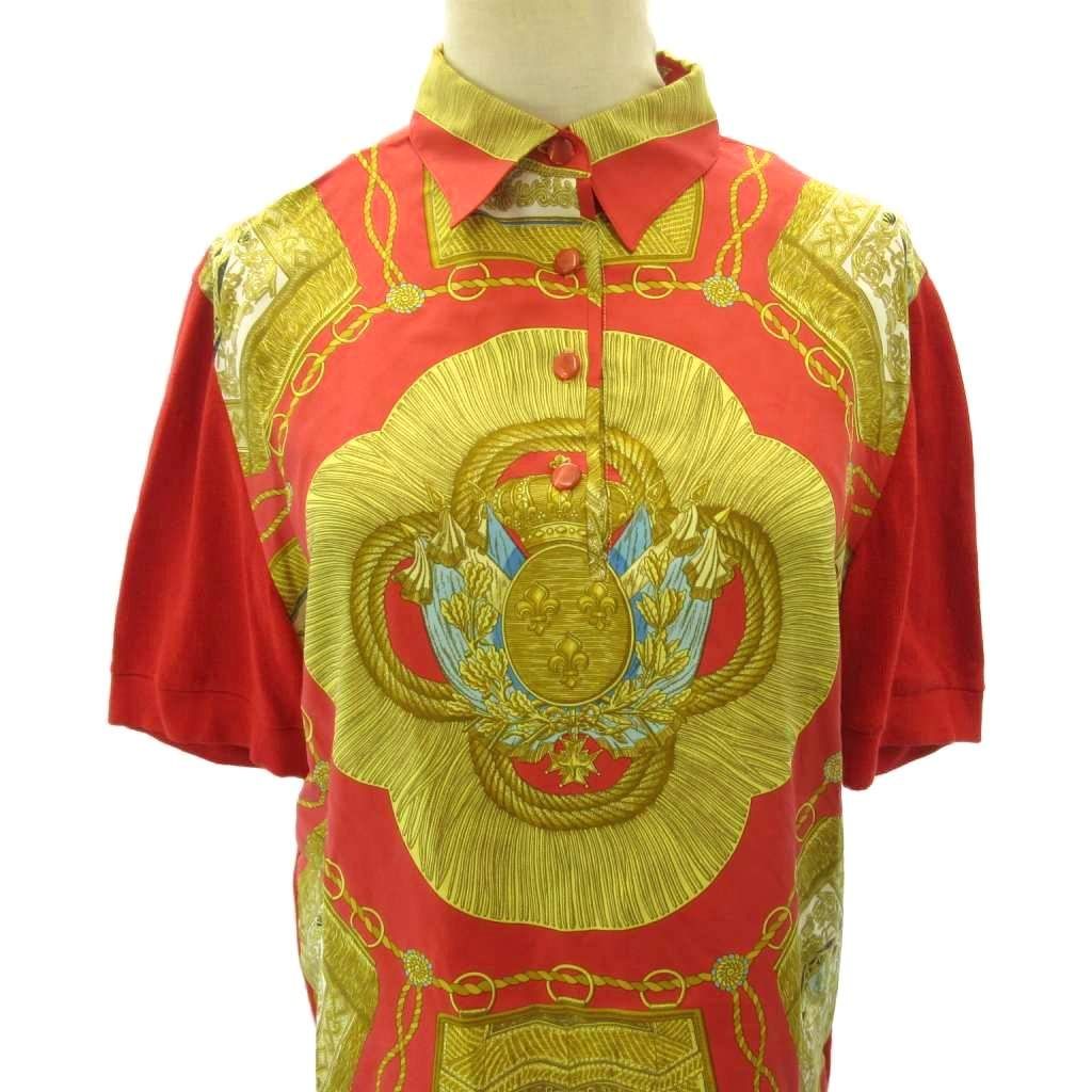 Hermes Polo Shirt Knit Contrast Silk Scarf Pattern All Over Short Sleeve M — view 4