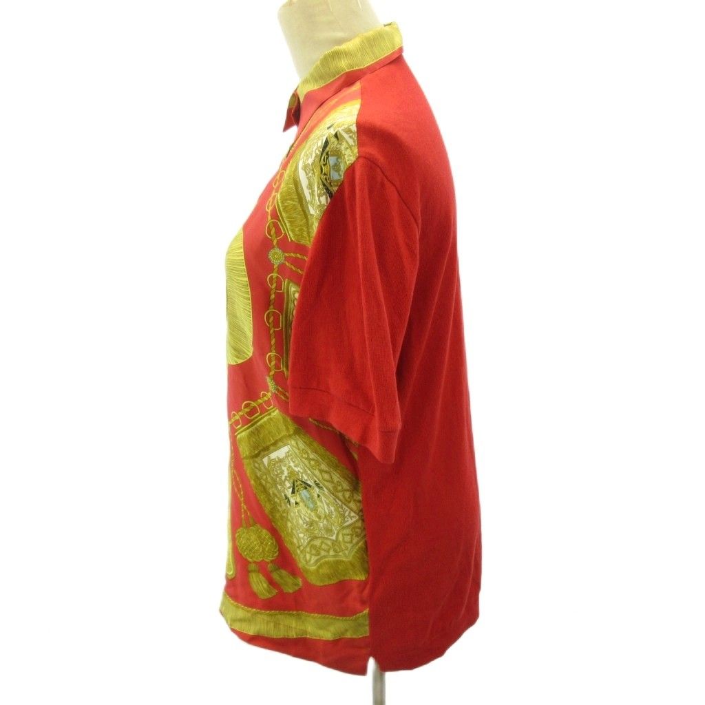 Hermes Polo Shirt Knit Contrast Silk Scarf Pattern All Over Short Sleeve M — view 3