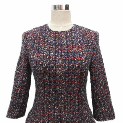 Dior Tweed Dress Knee Length Long Sleeve Silk 38 Navy — view 4