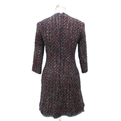 Dior Tweed Dress Knee Length Long Sleeve Silk 38 Navy — view 2
