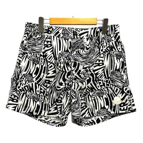 Moncler Shorts Nylon Logo All Over Pattern L White Black