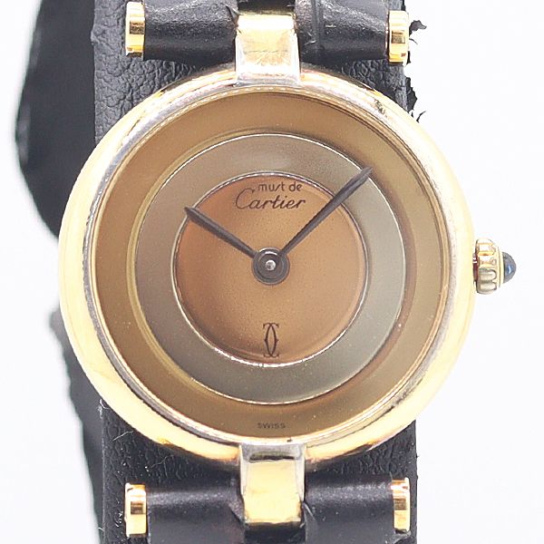Cartier Must Vendome Quartz Gold Silver Brown Dial Watch
