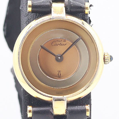 Cartier Must Vendome Quartz Gold Silver Brown Dial Watch