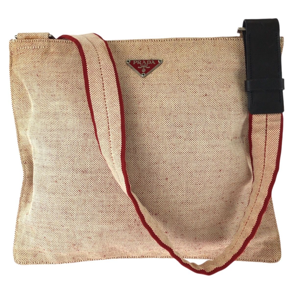 Prada Pink Red Silver Canvas Shoulder Bag