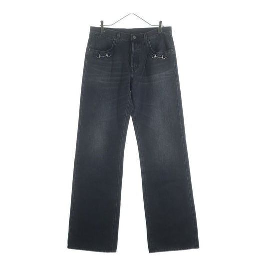 Gucci Cotton Denim Pants with Horsebit Detail Button Fly Black