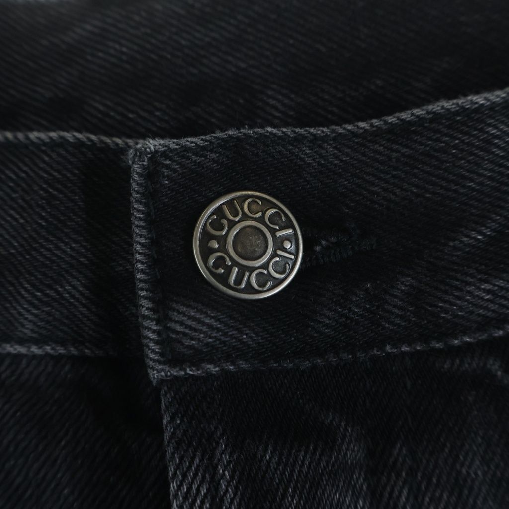 Gucci Cotton Denim Pants with Horsebit Detail Button Fly Black — view 5
