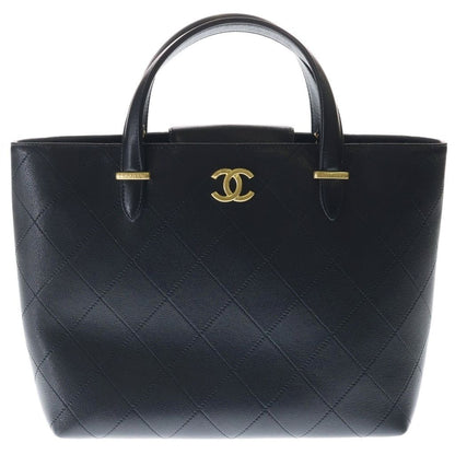 Chanel Quilted Classic Shopping Handbag Tote Shoulder Bag Black Caviar Leather