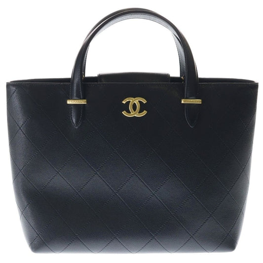 Chanel Quilted Classic Shopping Handbag Tote Shoulder Bag Black Caviar Leather