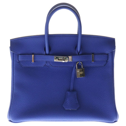 Hermes Birkin 25 Togo Silver Handle Blue Handbag