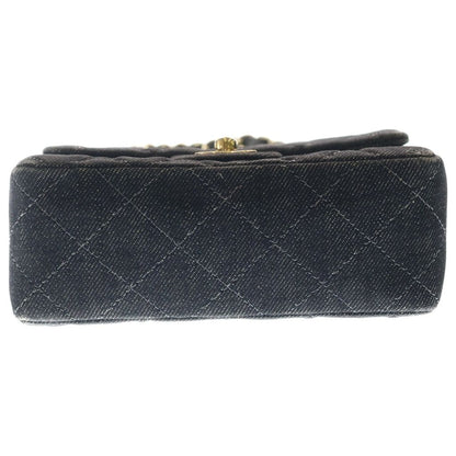 Chanel Mini Quilted 17 Chain Shoulder Mini Bag Black Denim Gold — view 4
