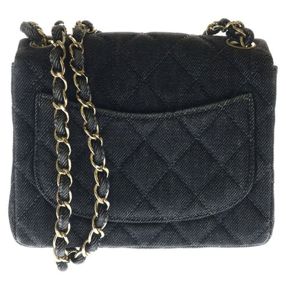 Chanel Mini Quilted 17 Chain Shoulder Mini Bag Black Denim Gold — view 2