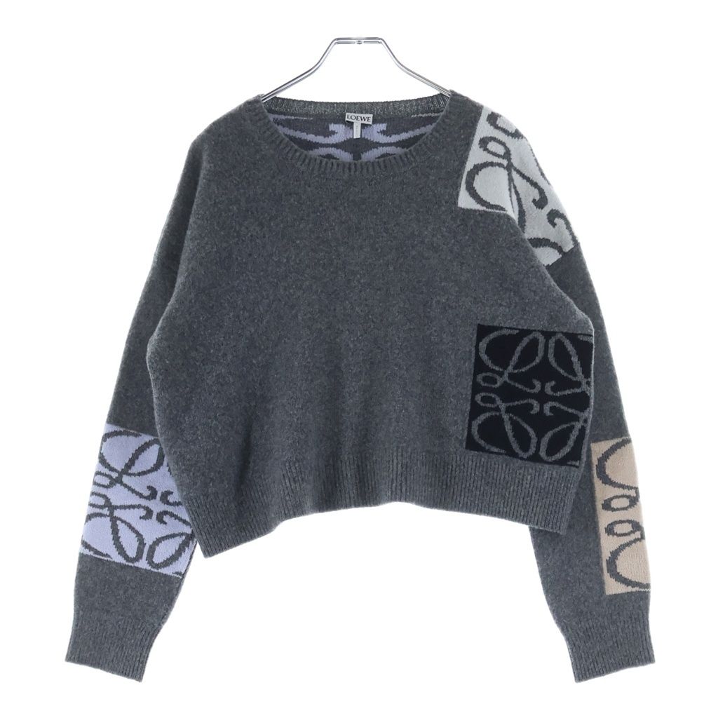 Loewe Anagram Jacquard Wool Knit Sweater Crew Neck Gray — view 2