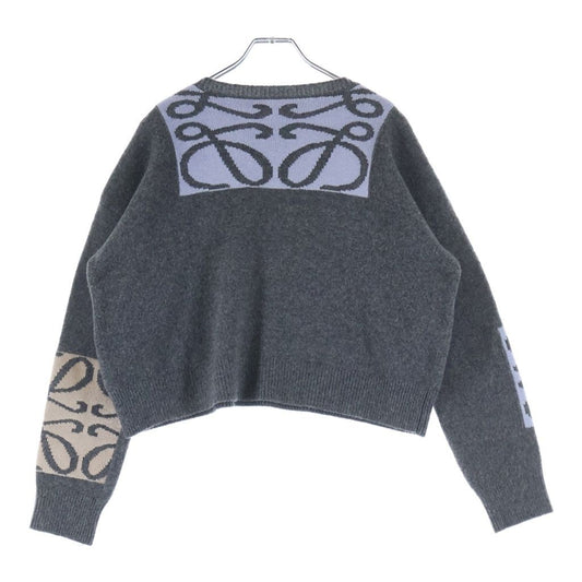 Loewe Anagram Jacquard Wool Knit Sweater Crew Neck Gray