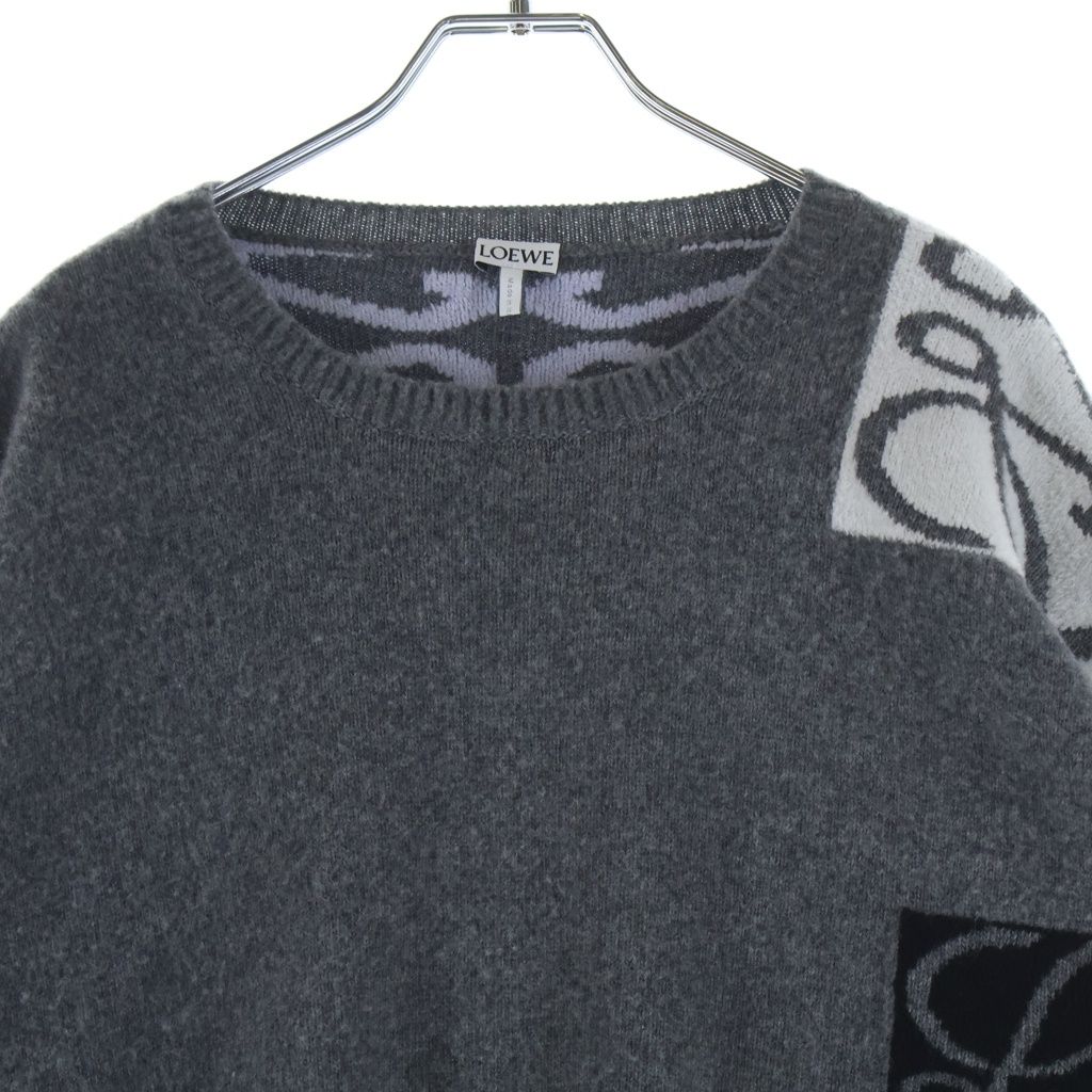 Loewe Anagram Jacquard Wool Knit Sweater Crew Neck Gray — view 3