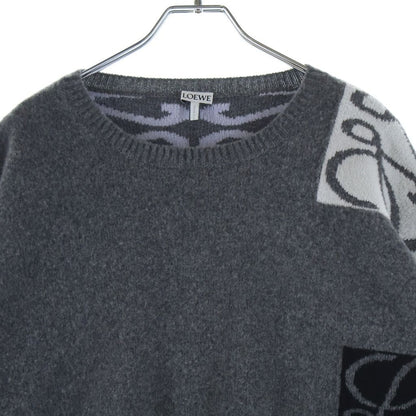 Loewe Anagram Jacquard Wool Knit Sweater Crew Neck Gray — view 3