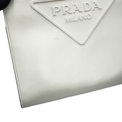 Prada Embossed Triangle Logo Leather 2-Way White Handbag — view 7