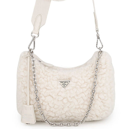 Prada Shoulder Bag Re Edition Wool Cashmere 2-Way White