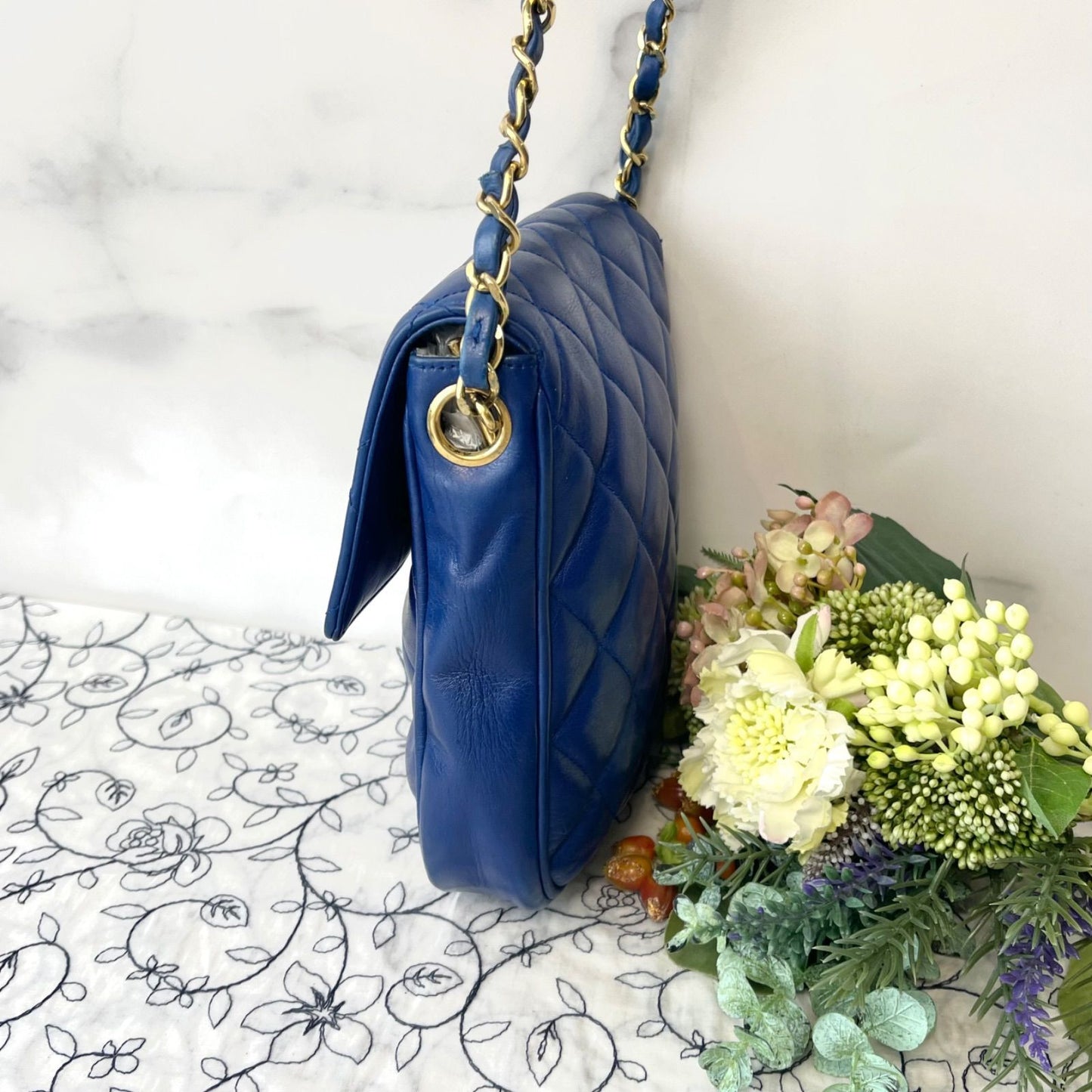 Chanel Vintage Quilted Shoulder Bag Back Blue — view 6