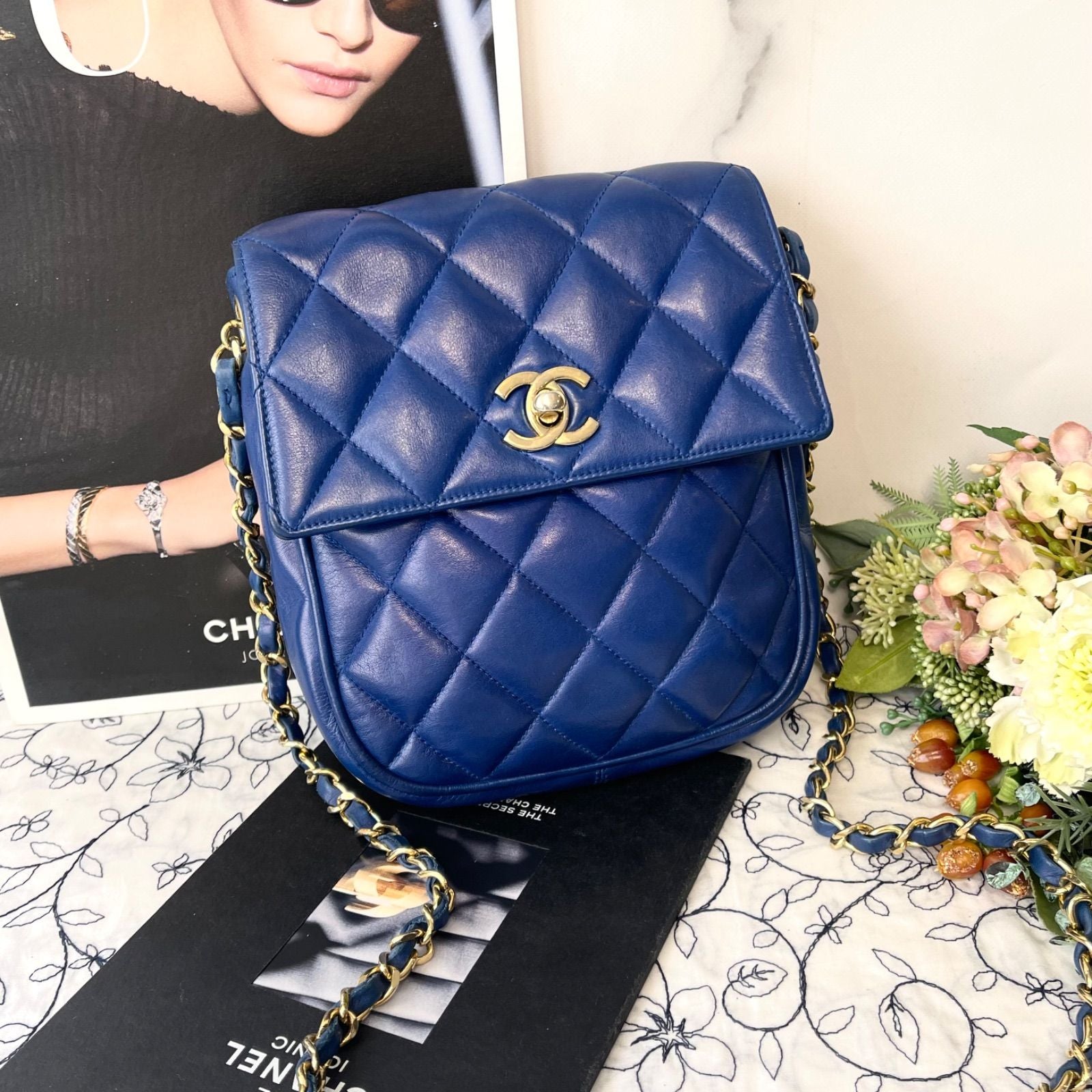 Chanel Vintage Quilted Shoulder Bag Back Blue