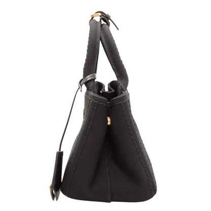 Prada Jardiniere Small Cotton Canvas Mini Bag 2-Way Handbag Black Gold — view 3
