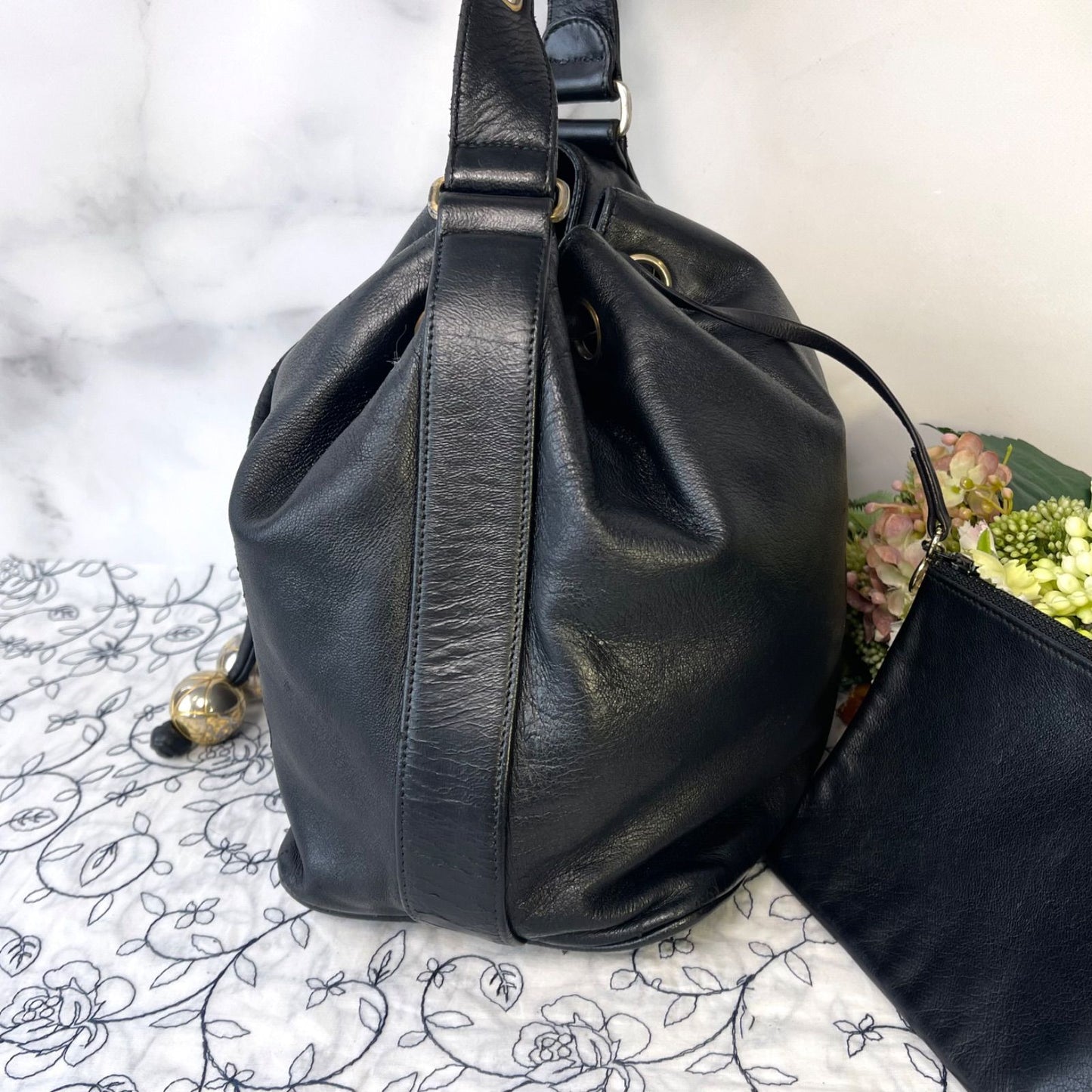 Chanel Jumbo CC Logo Drawstring Black Chain Shoulder Bag — view 5