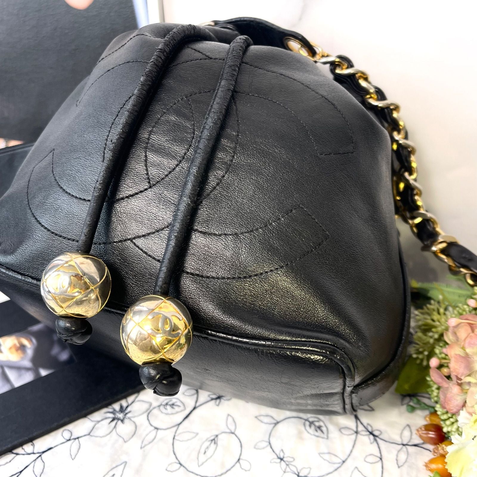 Chanel Jumbo CC Logo Drawstring Black Chain Shoulder Bag — view 4