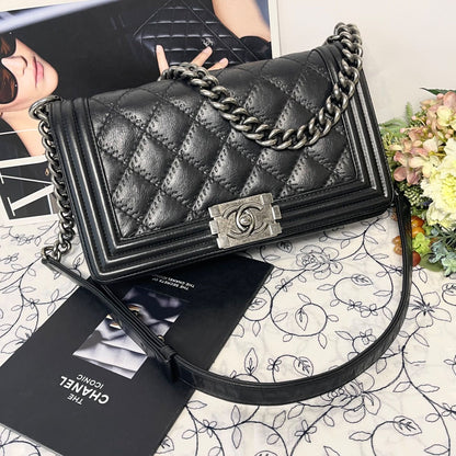 Chanel Boy Quilted Shoulder Bag Black