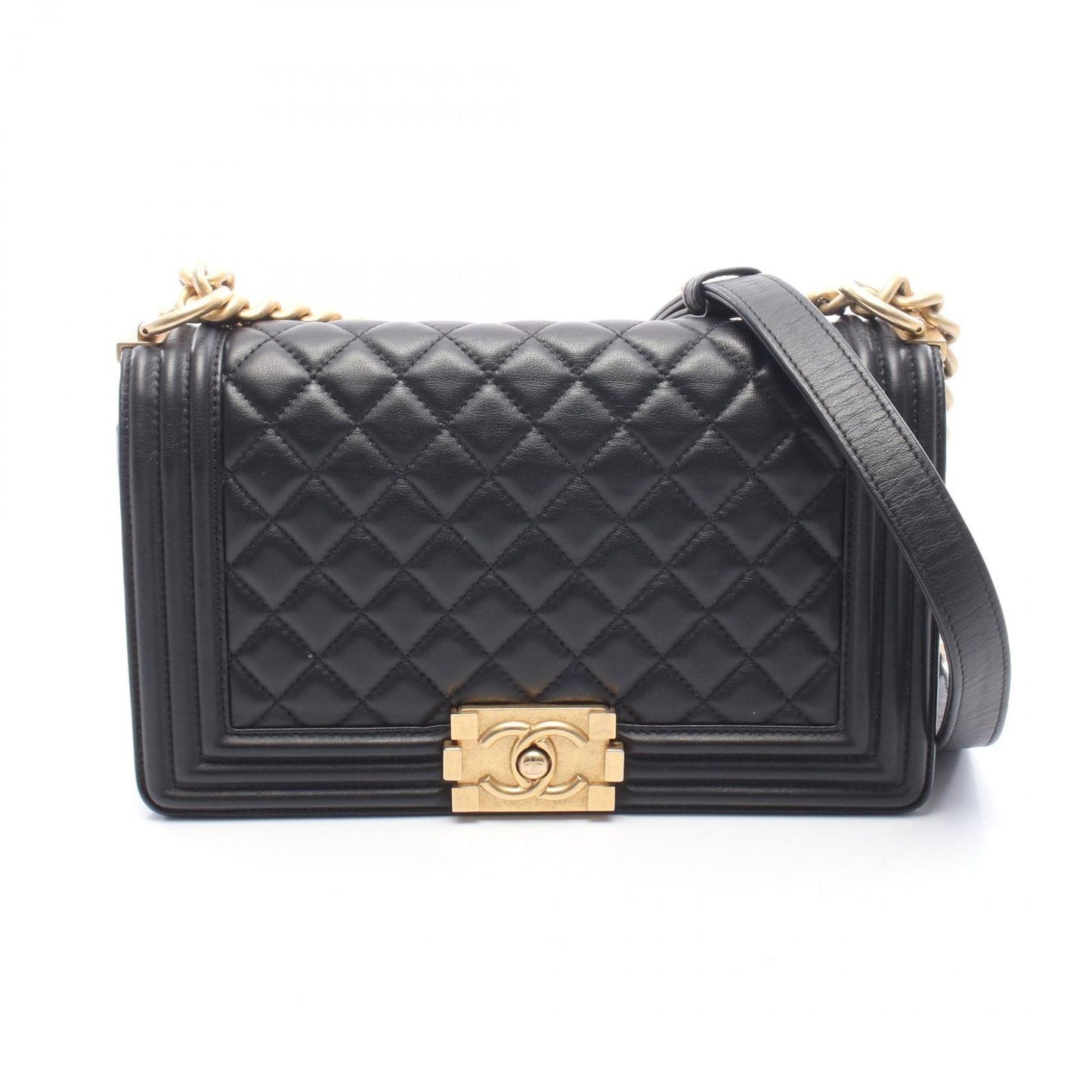 Chanel Shoulder Bag Boy Black Lambskin Boy Chain