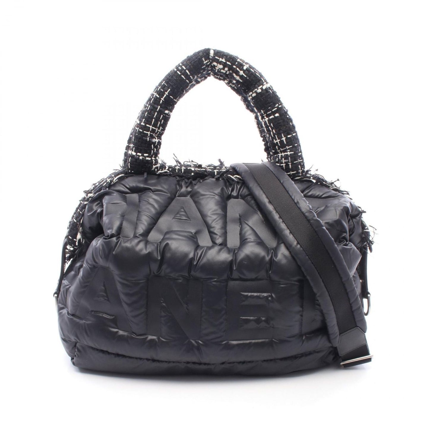 Chanel Tote Bag Dedoune Coconage 2-Way Black White Nylon Fabric