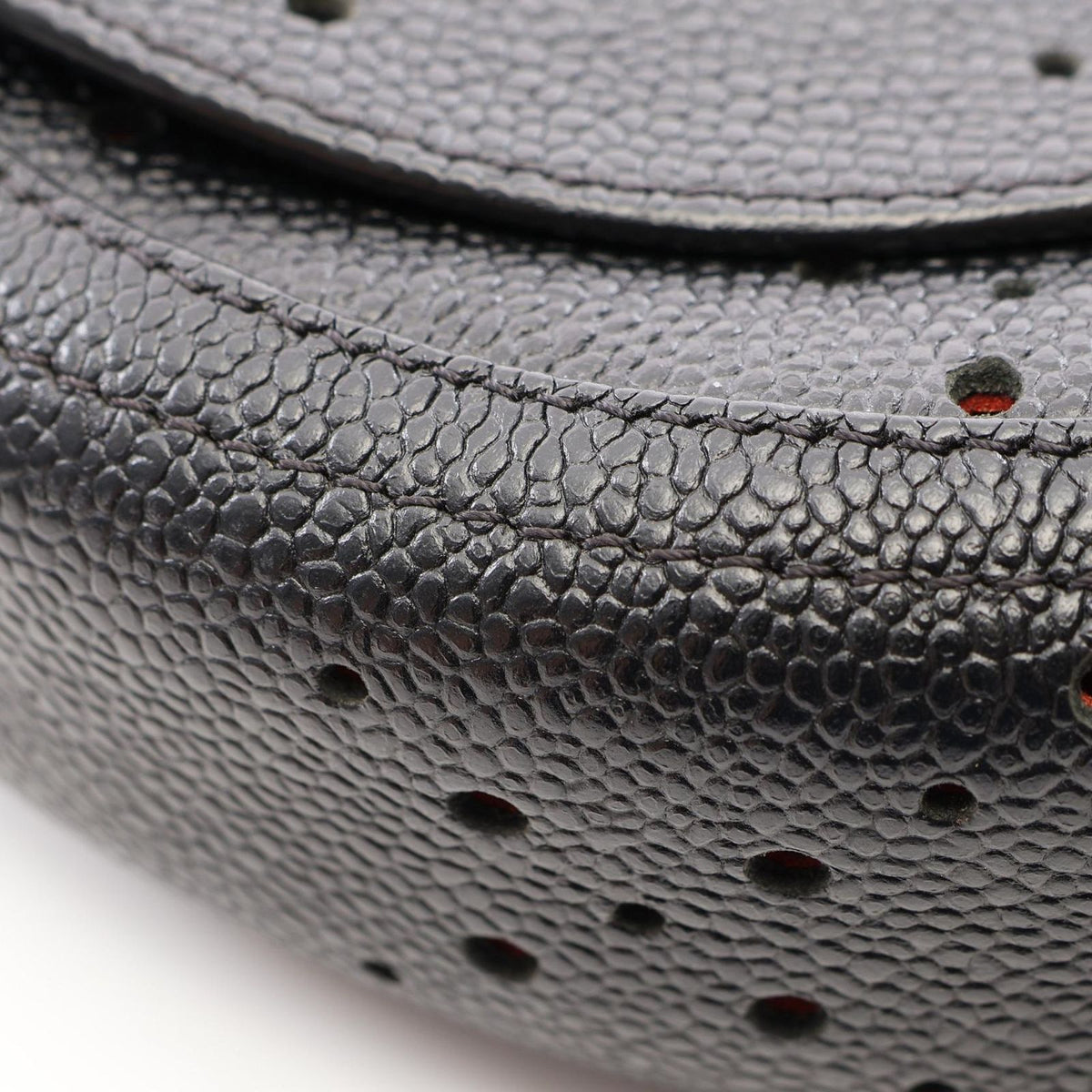 Chanel Shoulder Bag Round Flap Perforated Combination Black Caviar Leather — view 8